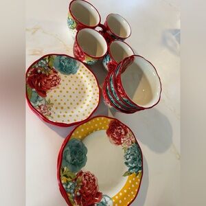 The Pioneer Woman Blossom Jubilee Red and Yellow Polka Dot Dinnerware Set